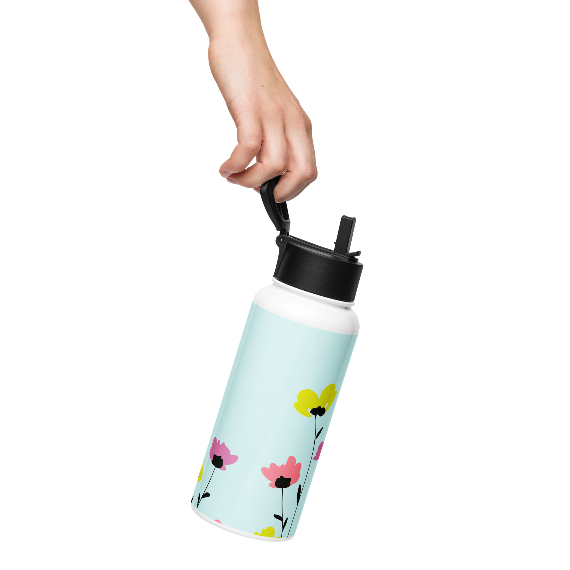 Water bottle with a straw