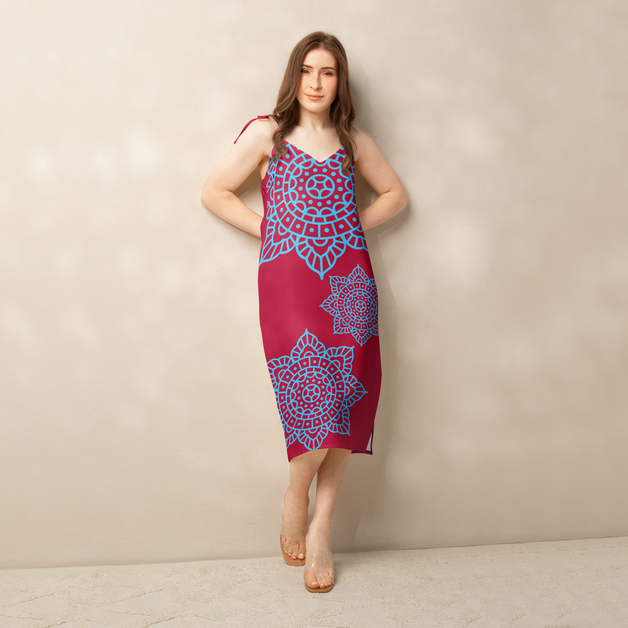 Tie-strap midi dress maroon