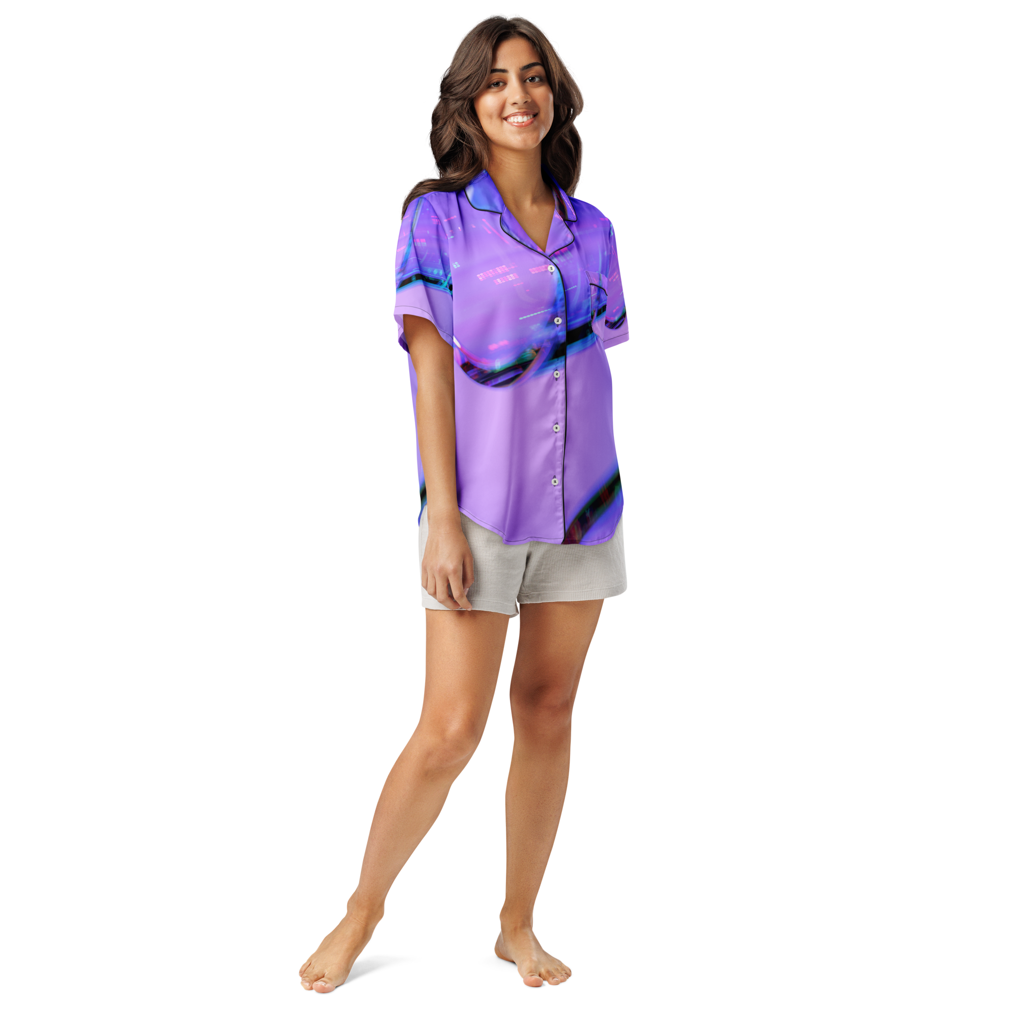 Women's Satin Pajama Top – Silky Soft Sleepwear & Elegant Loungewear-violet - Image 2