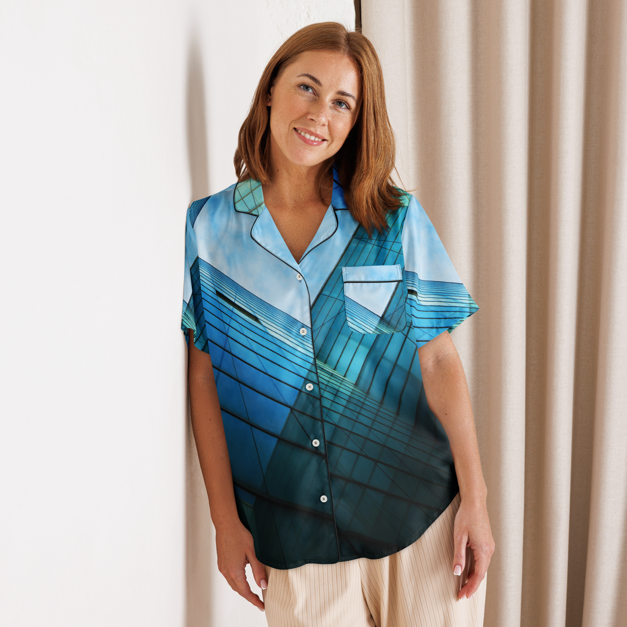 Women's Satin Pajama Top – Silky Soft Sleepwear & Elegant Loungewear- blue