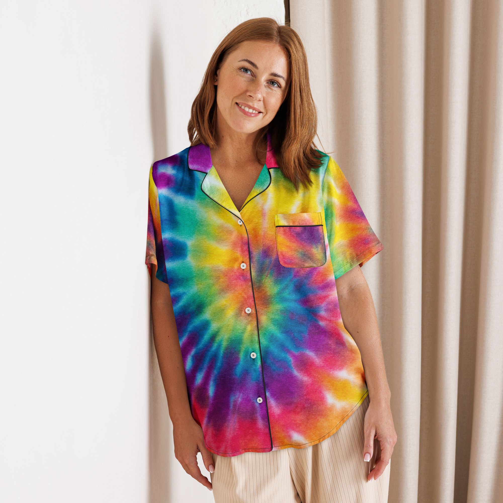 Women's Satin Pajama Top – Silky Soft Sleepwear & Elegant Loungewear-rainbow