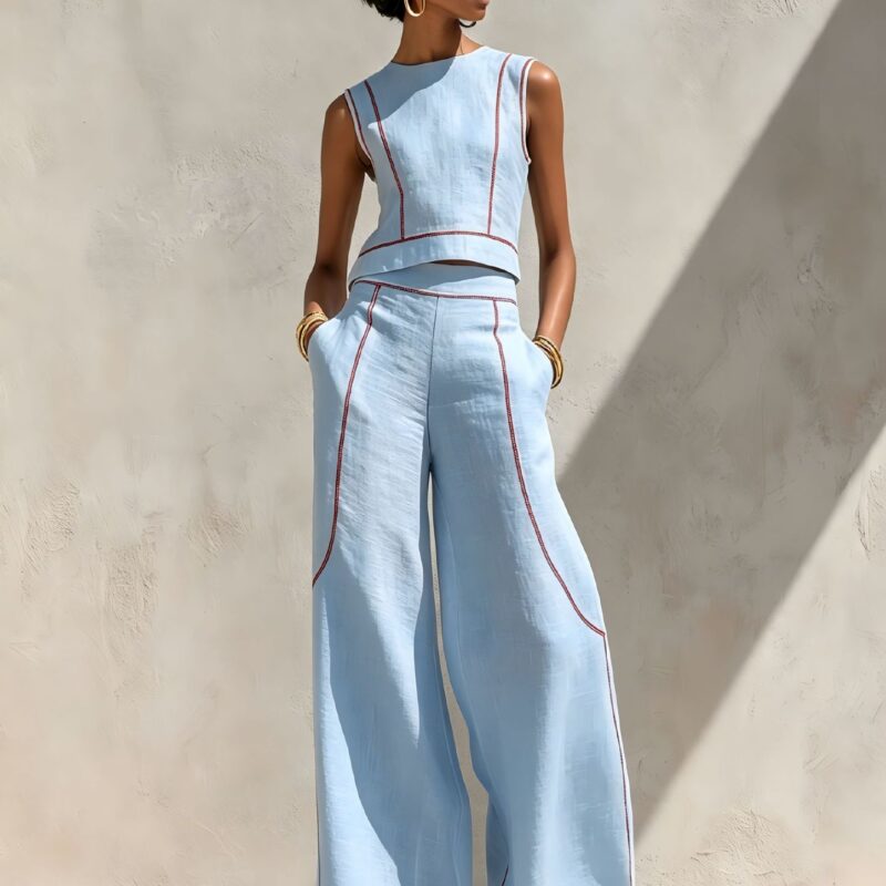 New Style Sleeveless Color-Trendy Cross-border Style For Women Casual Fashion Two-piece Set