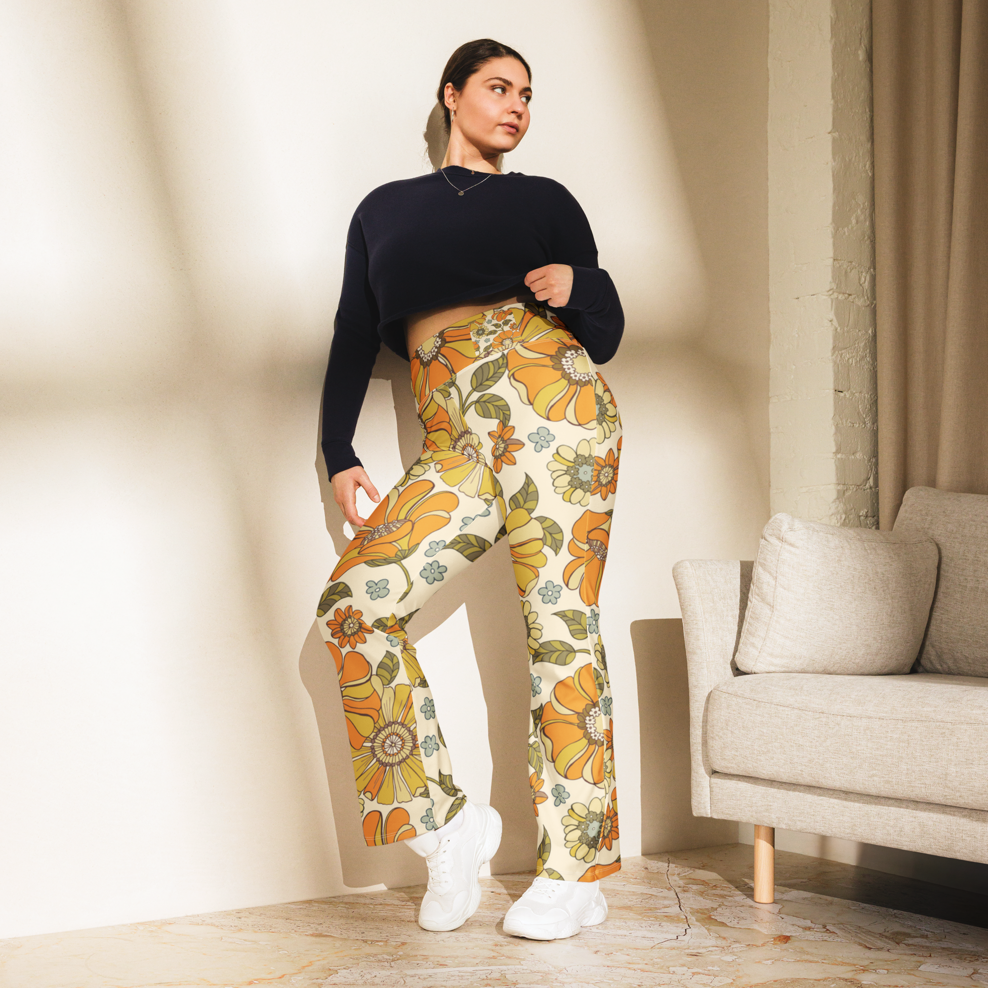Womens CF Fold Over High-Rise Flared Legging Yellow