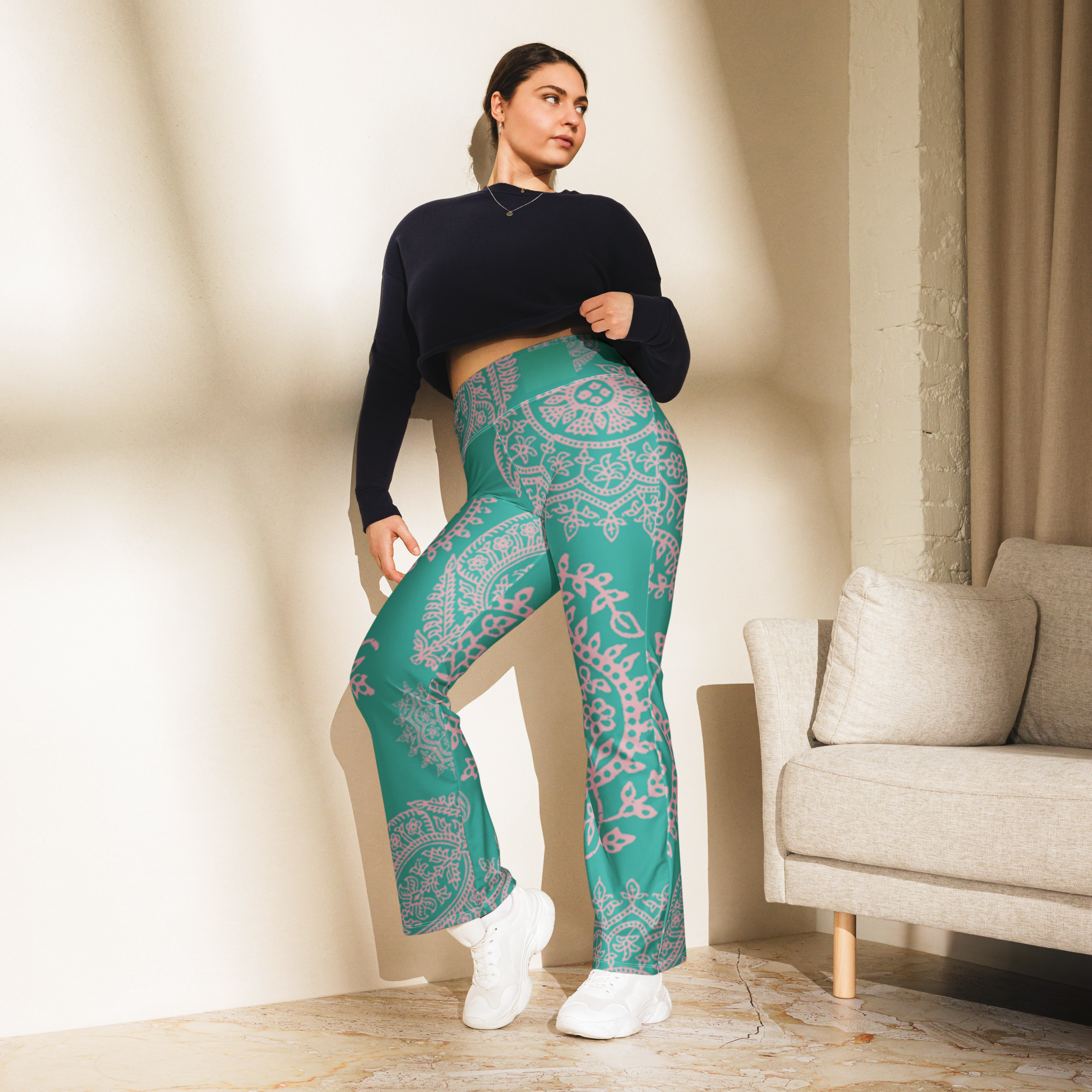 Womens CF Fold Over High-Rise Flared Legging Sea Blue