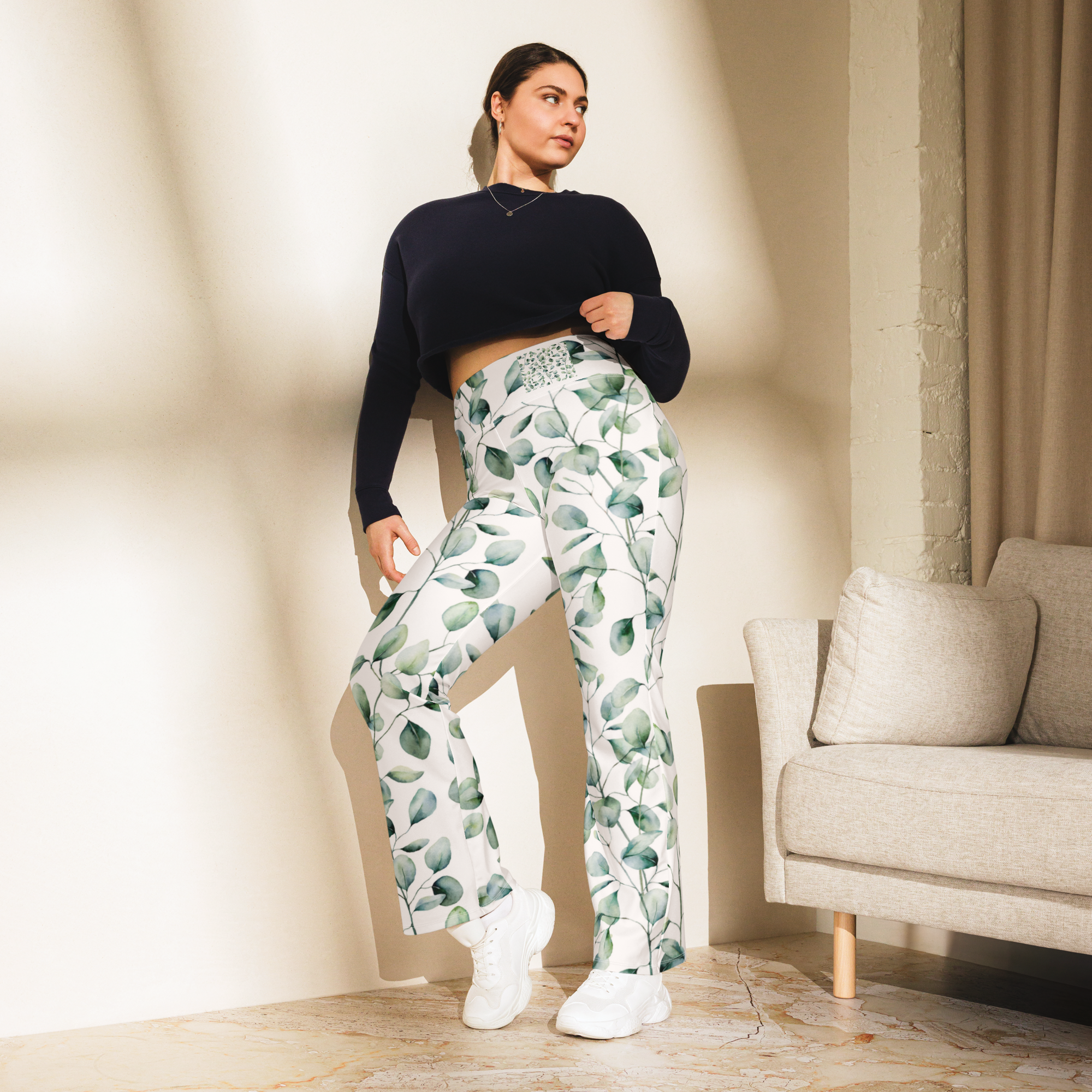 Women’s Flare Leggings – High-Waisted Stretchy Yoga & Workout Pants- white