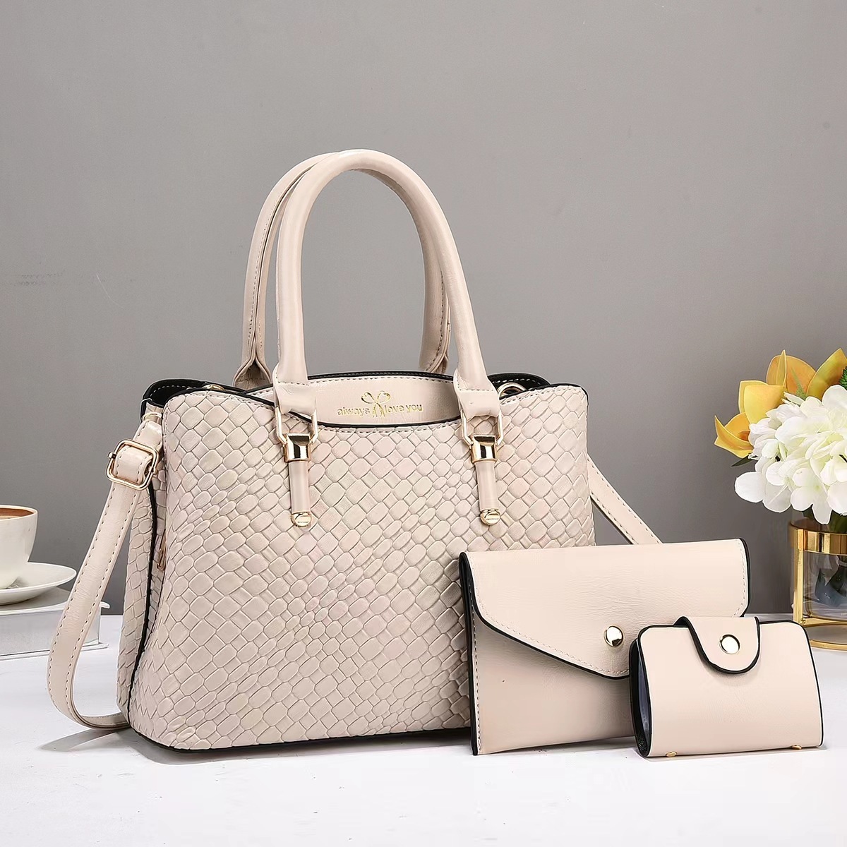 Woven Texture Three-Piece Handbag Set – Large Capacity One-Shoulder Bags for Women - Image 3