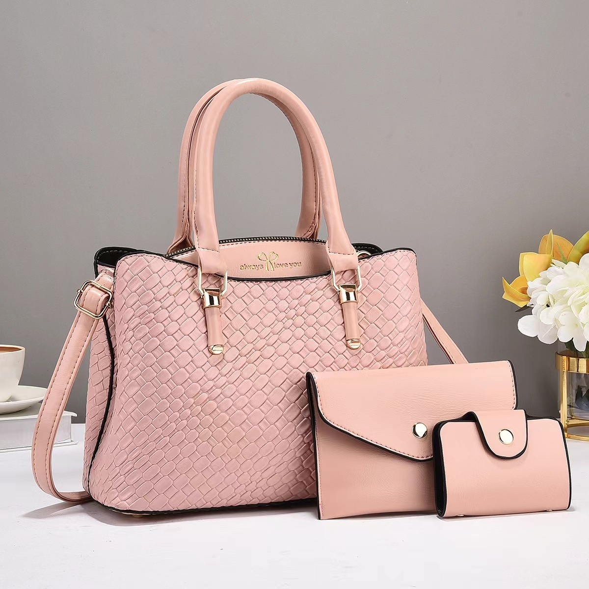 Woven Texture Three-Piece Handbag Set – Large Capacity One-Shoulder Bags for Women - Image 4