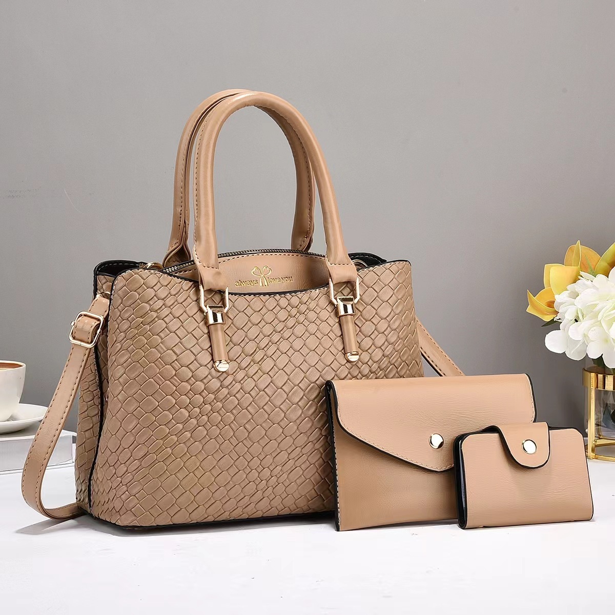 Woven Texture Three-Piece Handbag Set – Large Capacity One-Shoulder Bags for Women - Image 5