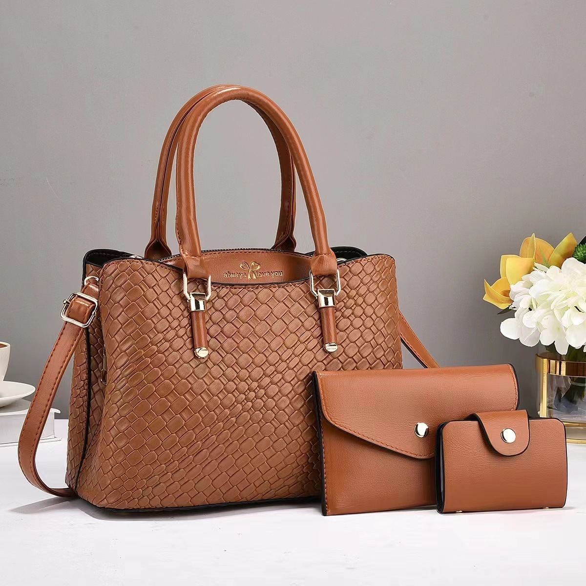 Woven Texture Three-Piece Handbag Set – Large Capacity One-Shoulder Bags for Women - Image 2