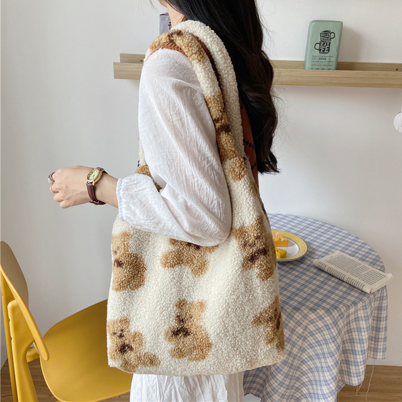 Women Shopping Handbags Cute Bear Print Bags Shoulder Bag - Image 5