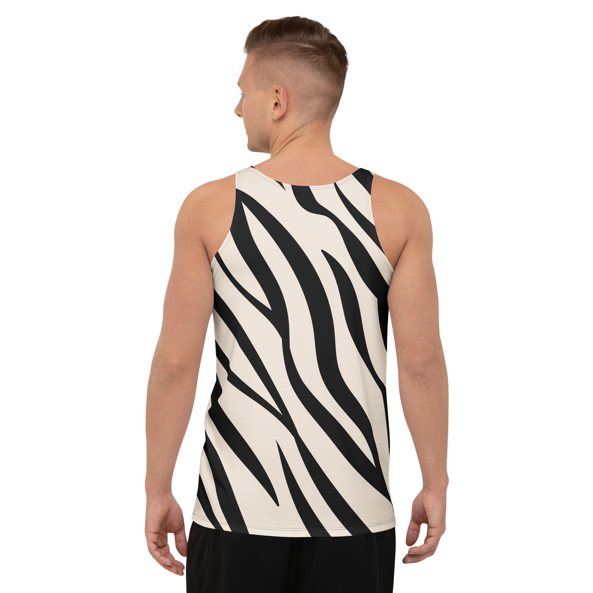 Unisex All-Over Printed Tank Top – Yoga & Gym Sports Top White Black - Image 3