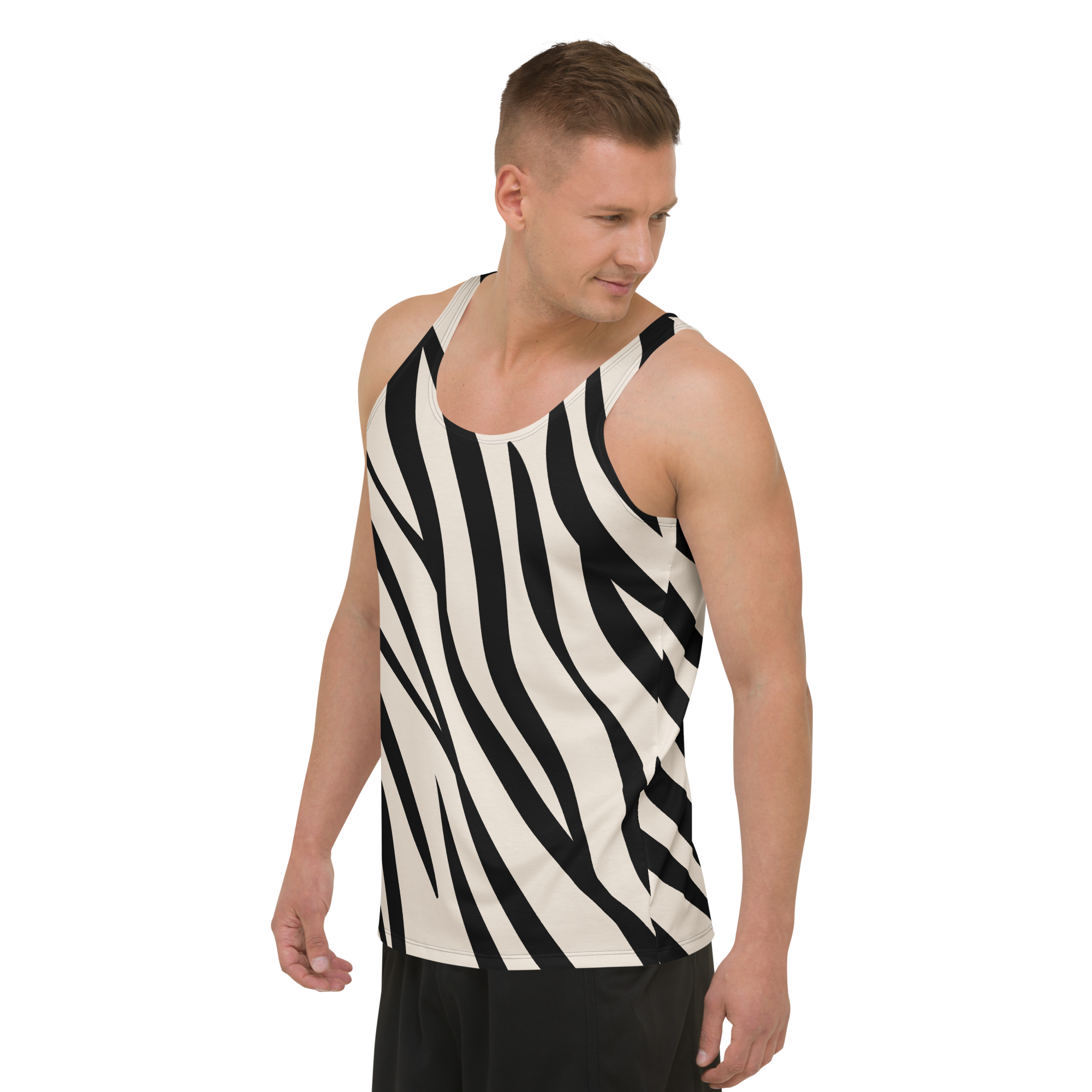 Unisex All-Over Printed Tank Top – Yoga & Gym Sports Top White Black - Image 4