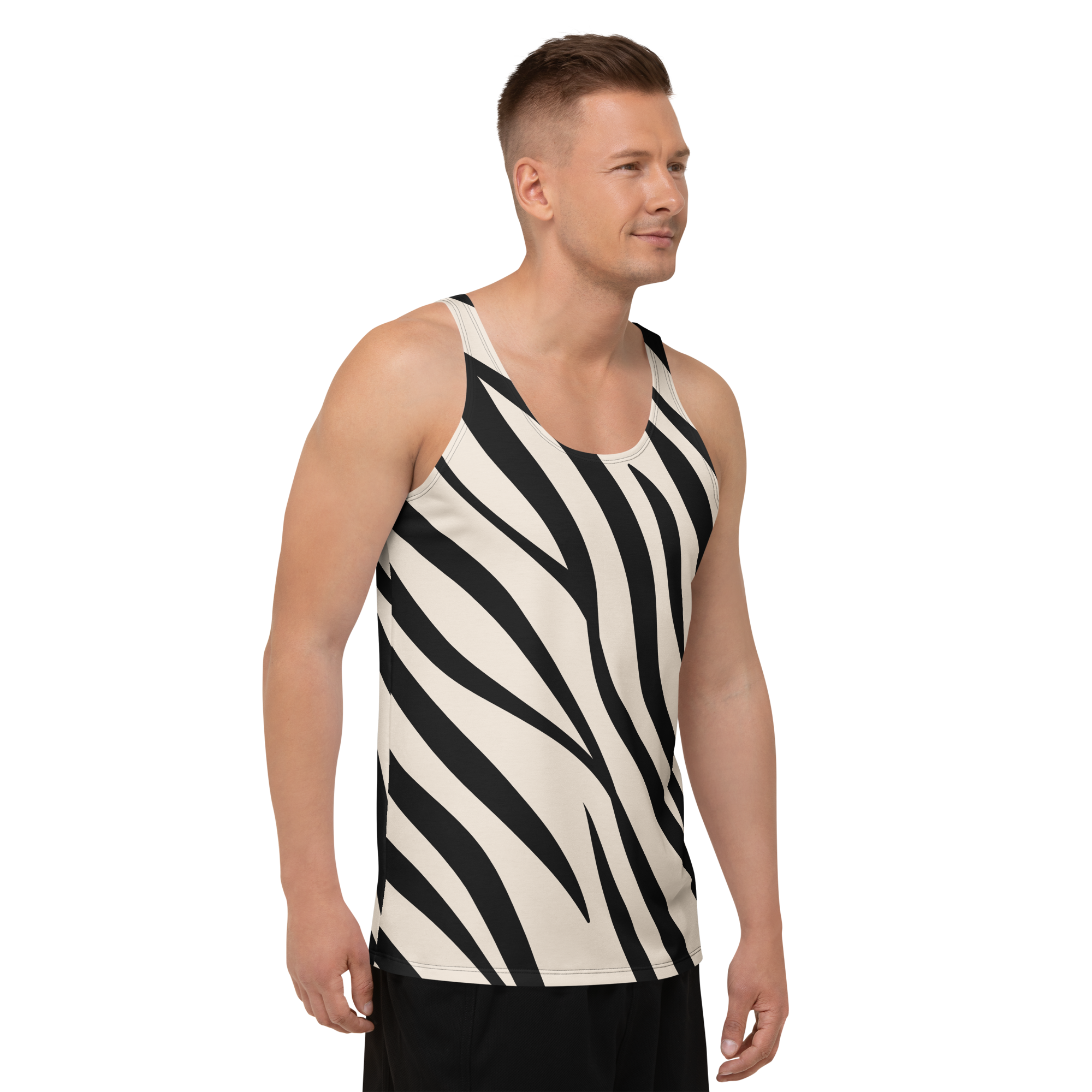 Unisex All-Over Printed Tank Top – Yoga & Gym Sports Top White Black - Image 2
