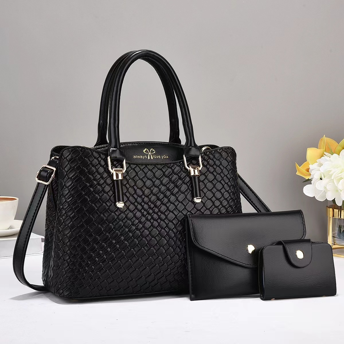 Woven Texture Three-Piece Handbag Set – Large Capacity One-Shoulder Bags for Women - Image 7