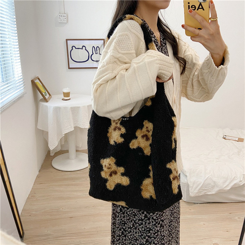 Women Shopping Handbags Cute Bear Print Bags Shoulder Bag