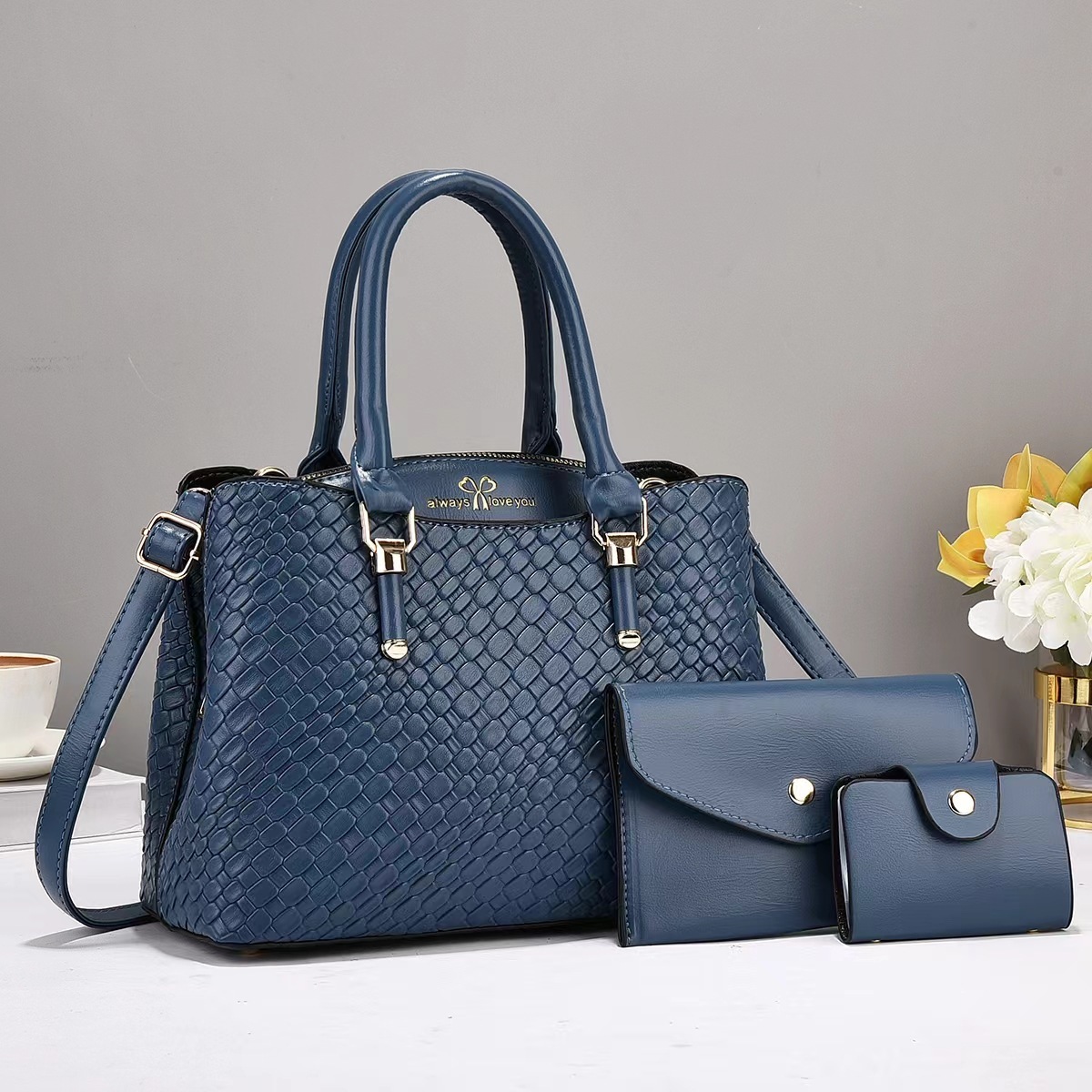 Woven Texture Three-Piece Handbag Set – Large Capacity One-Shoulder Bags for Women - Image 6