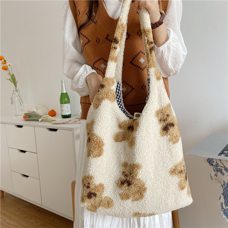 Women Shopping Handbags Cute Bear Print Bags Shoulder Bag - Image 4