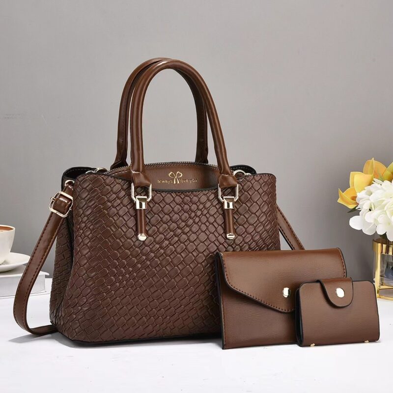 Woven Texture Three-Piece Handbag Set – Large Capacity One-Shoulder Bags for Women